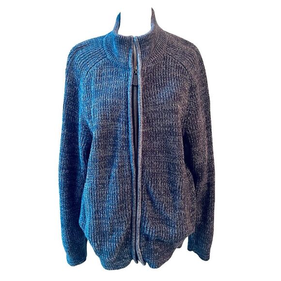 L.L. Bean sweater Front Zipper Heavy Knit Navy Blue winter Women’s M - Picture 1 of 7